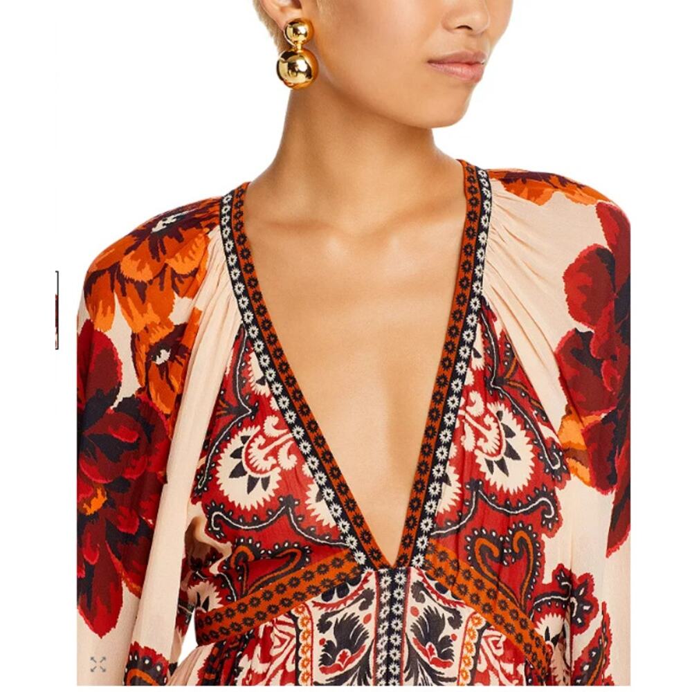 NWT FARM Rio Winter Tapestry Plunging Neck Maxi Boho Dress Medium $315 - Picture 3 of 9